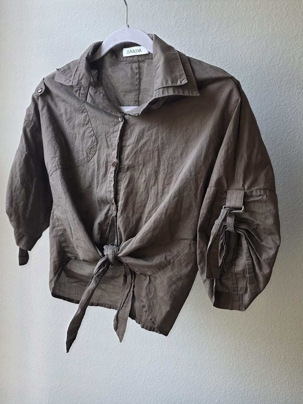 DNADA Brown Cotton Tie-Front Button Shirt Size 38 M